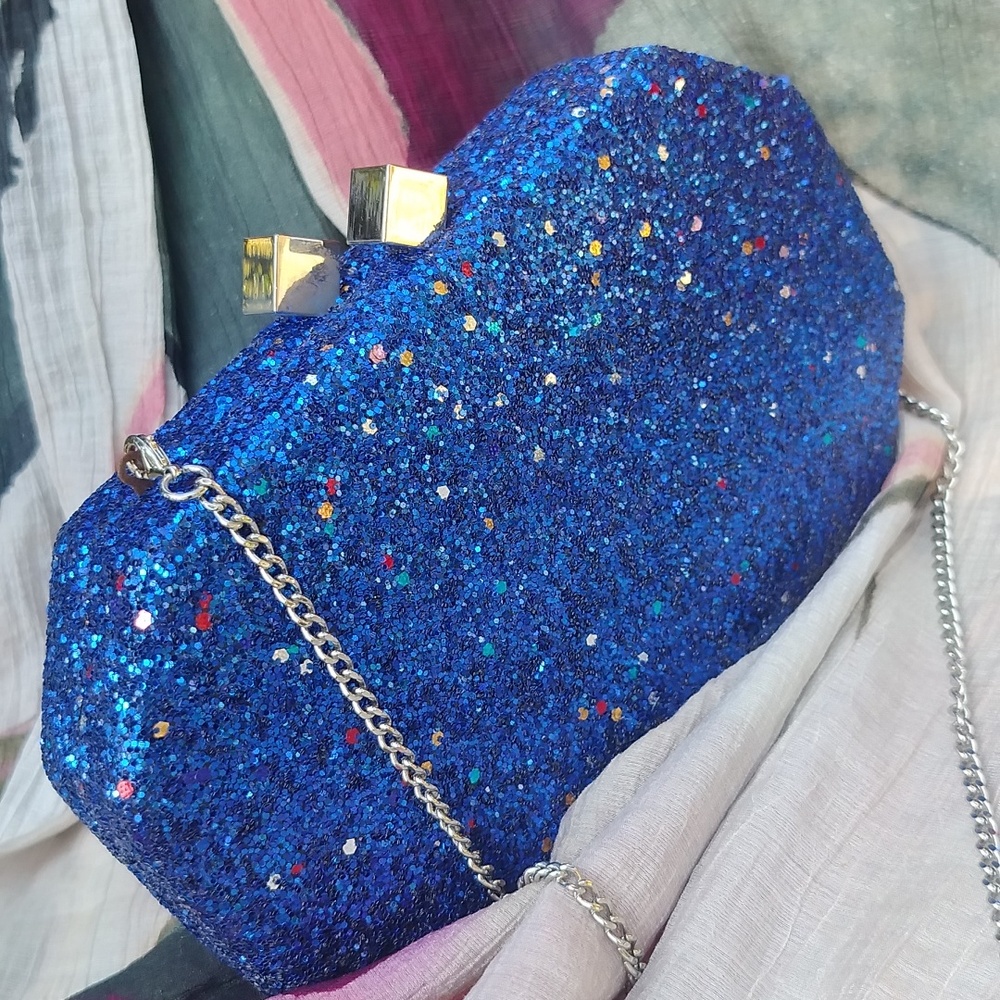 Designer Royal Blue Sparkly Clutch, Shoulder Bag